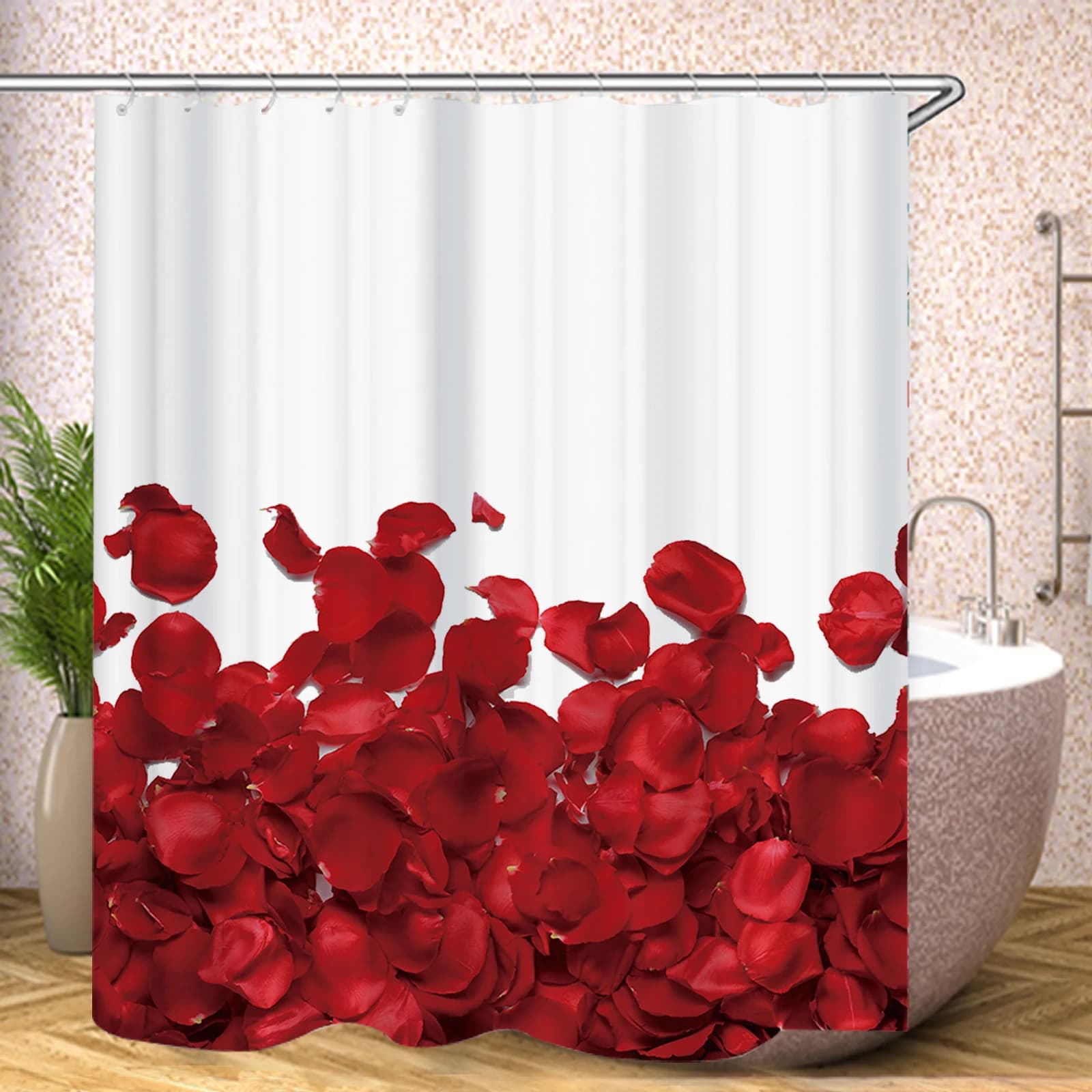 Tenda da doccia con rose rosse e girasoli, graziosa tenda da bagno impermeabile per soggiorno, set di accessori da bagno di lusso