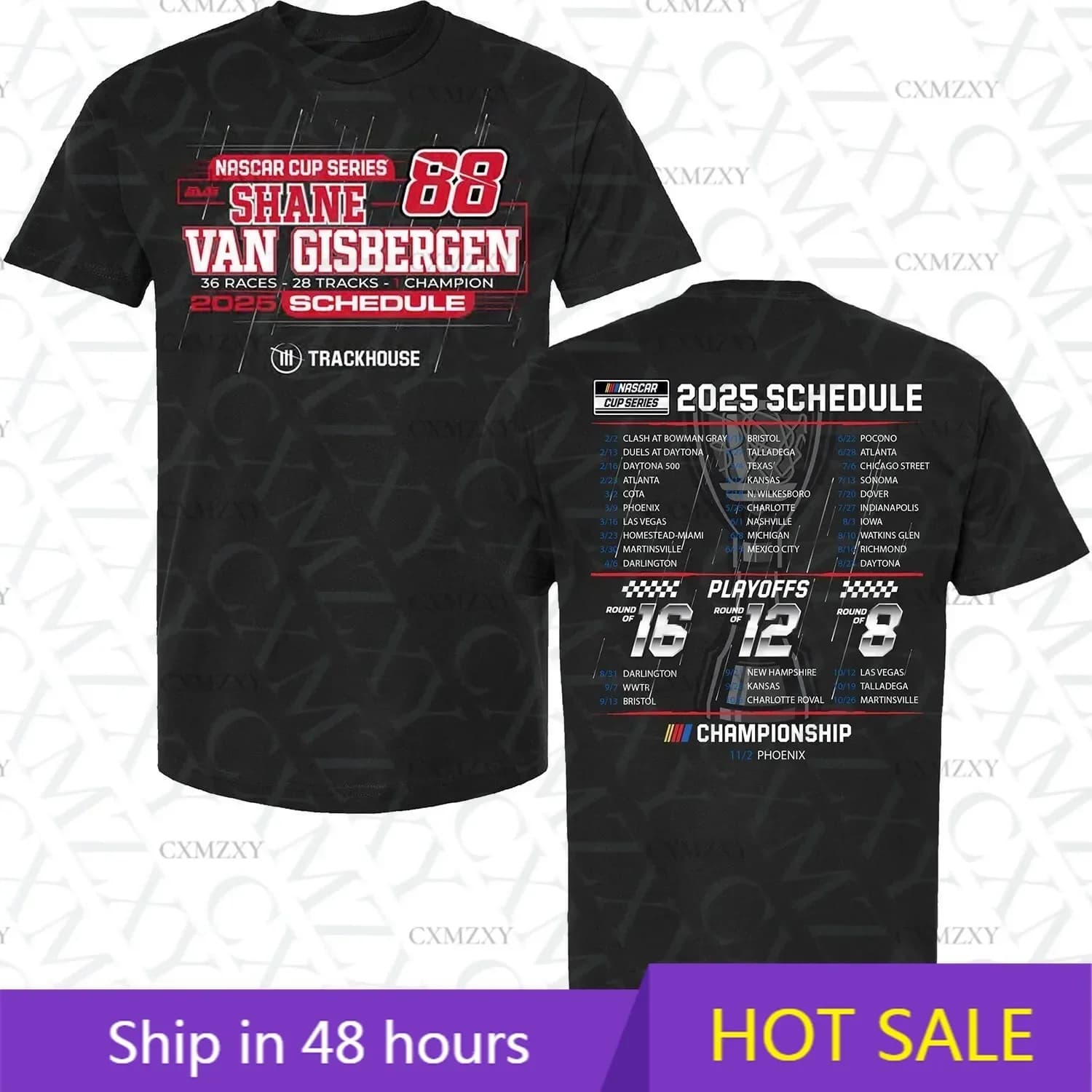 T-shirt Shane van Gisbergen NAS CAR Cup Series Schedule nera