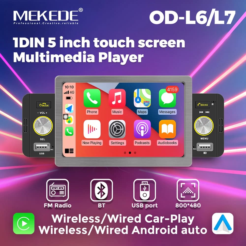 MEKEDE Goditi più video Videocamera con retrovisione 1DlN Touch screen da 5 pollici Lettore multimediale wireless carplay Android auto Audio per auto