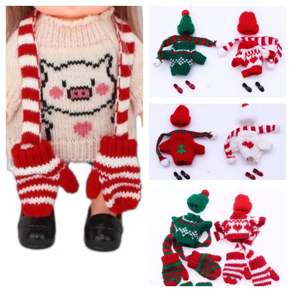1/12 Doll Sweather Scarf Hat Multicolor Knitting Wool Mini Christmas Caps Xmas Ornament Doll Accessories
