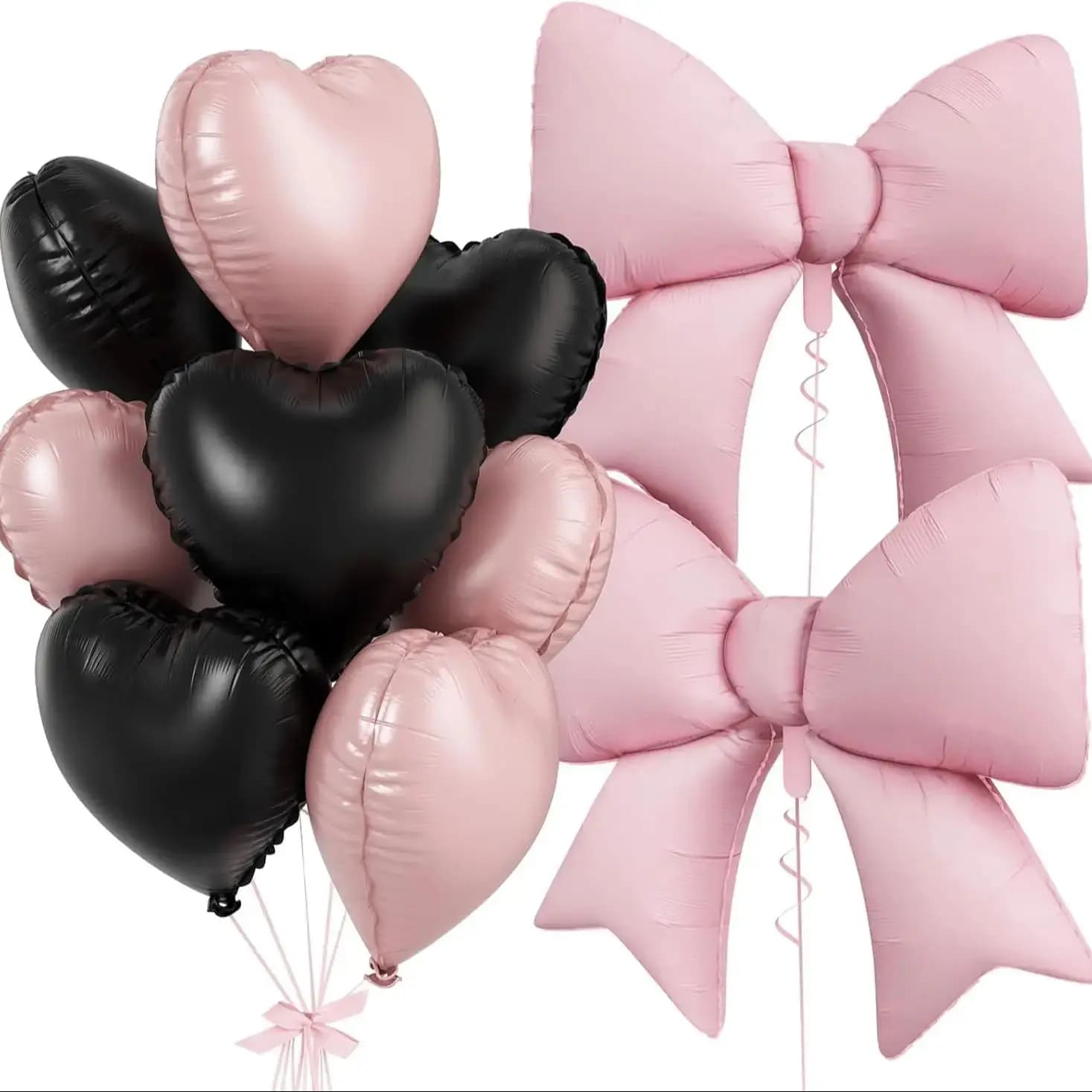 Balloons with bow and pink black heart from 10 pieces, balloons with bow shaped pink and black Coquette Birthday party Wedding Decoration Valentine's Day