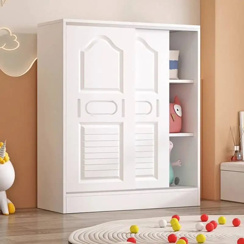 Armadio Moderno per Cameretta Bambini con Ante in Legno, Armadietto Contenitore Bianco, Mobile Contenitore per Camera da Letto