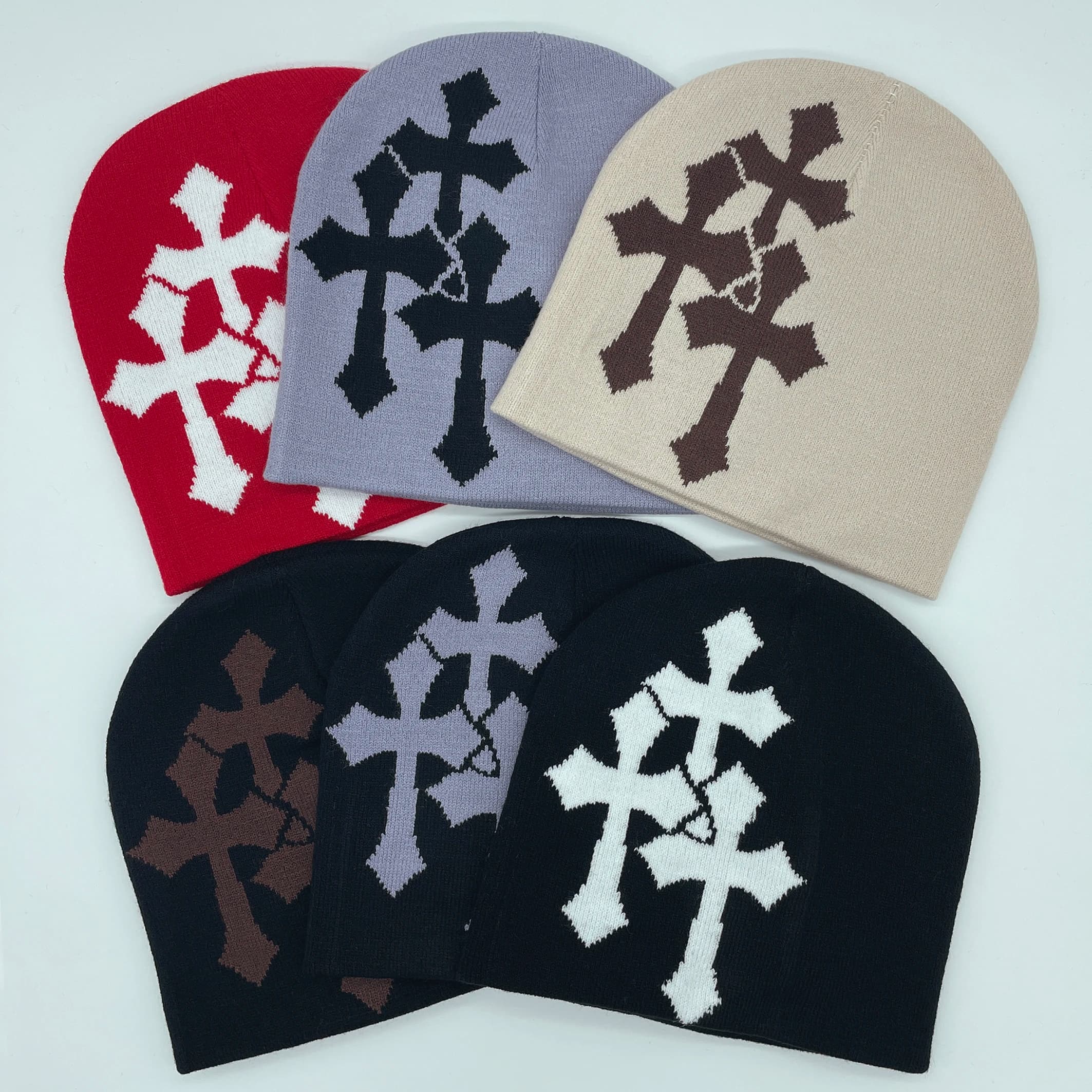 Cappello Lavorato a Maglia con Crocifisso Jacquard Stile Y2K, Cappello Hip Hop Popolare in Europa e America, Cappello Trendy e Alla Moda per Adulti