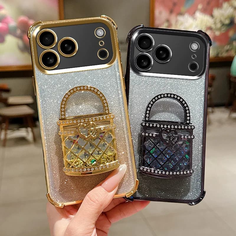 Custodia con bordo placcatura sfumata glitter moda di lusso per IPhone 17 Pro Max Air 16 15 14 13 12 11 Plus Staffa a specchio Proteggi la copertura