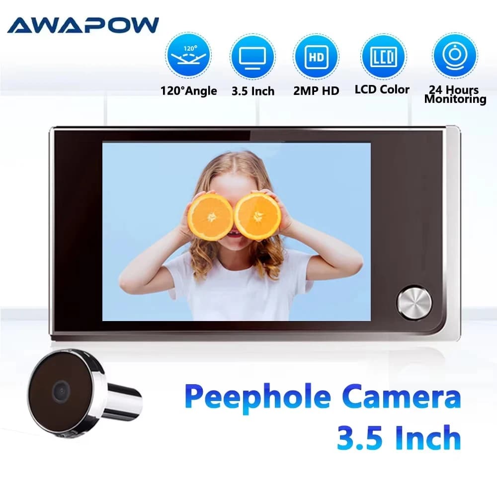 Telecamera spioncino per porta wireless Awapow Campanello per visore digitale da 3,5 pollici 120 ° Monitor con schermo LCD Sicurezza domestica Non è necessaria WiFi