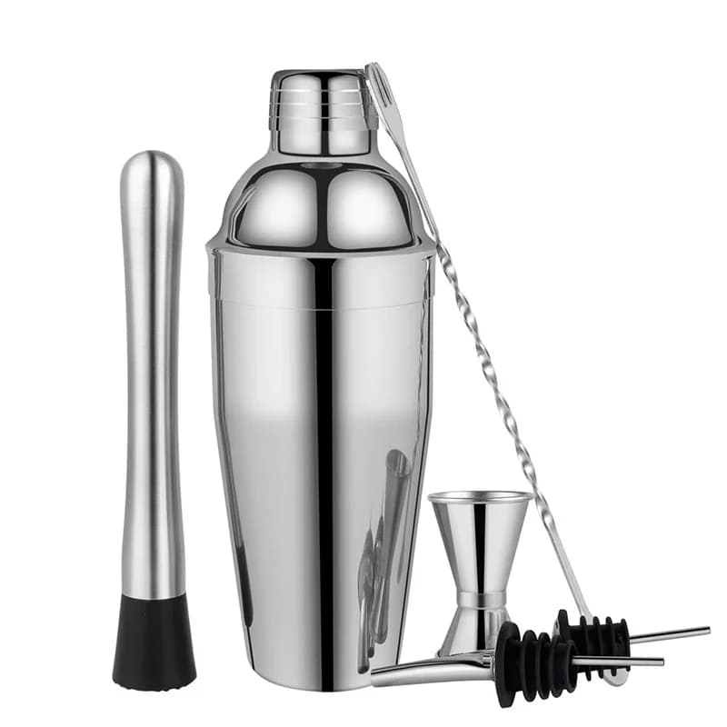 Set di shaker per cocktail da 6 pezzi, kit da barista, shaker per martini, jigger dosatore, cucchiaio per mescolare, versatori, beccucci per versare, strumenti da bar
