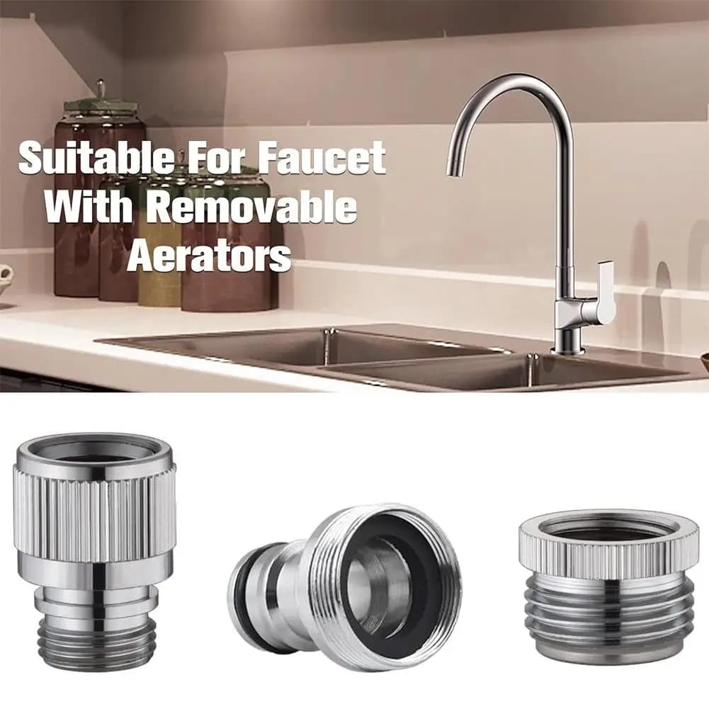 Set of 4 tap adapters for garden hose and shower connection, quick connectors, removable stainless steel aerator adapter