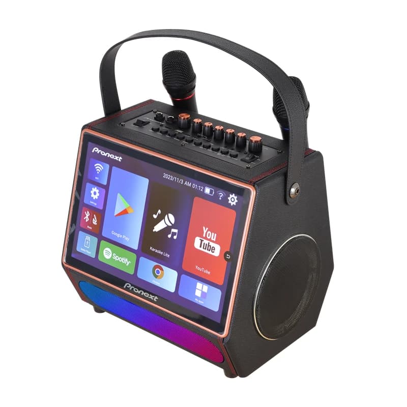 Pronto per la spedizione Doppio woofer da 5,25" 40W Android 12 2G + 32G WiFi Macchina per karaoke portatile ricaricabile all-in-one con microfoni UHF
