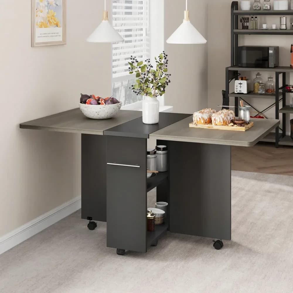Tavolo da pranzo con ruote e ripiano a 2 livelli, tavolo da sala da pranzo per piccoli spazi, cucina