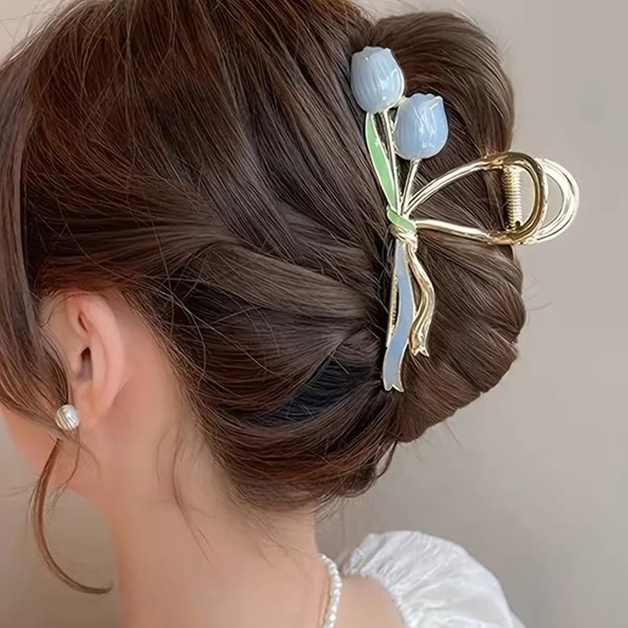 1pcs Tulip Grab Clip Metal Shark Clip High End Girl Hair Grab Large Hair Volume Back Hair Clip Suitable for Daily Use