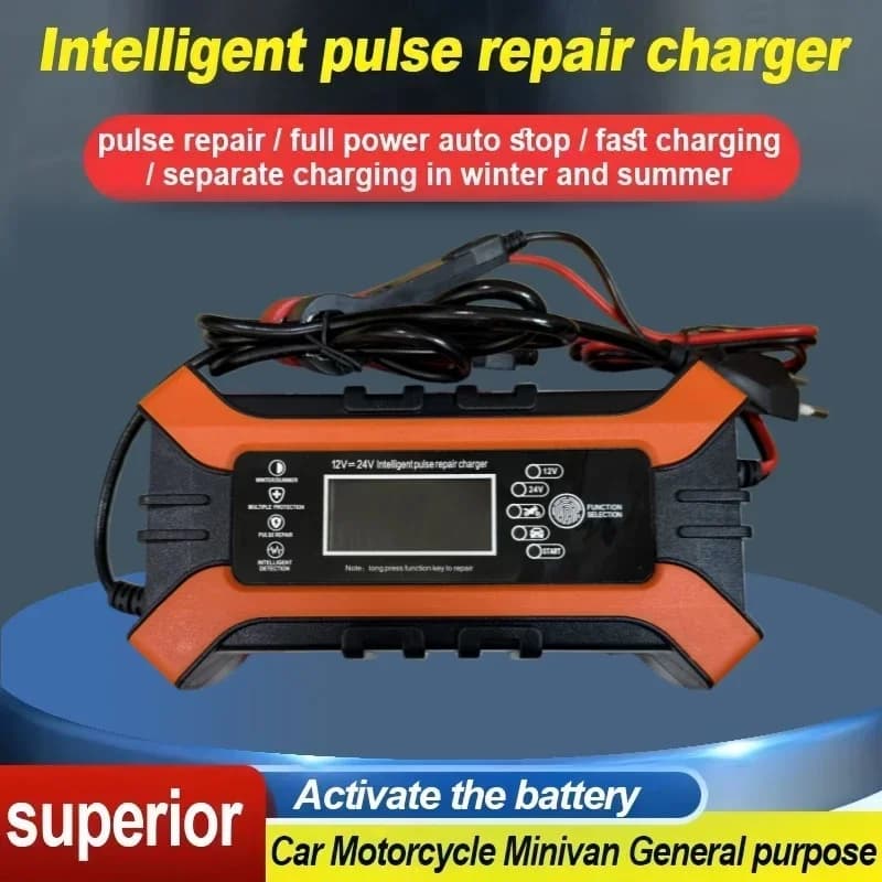 Smart Car Battery Charger 12V10A 24V5A with UK Plug Touch Screen LCD Fast Repair Pulse for Cars And Motorcycles