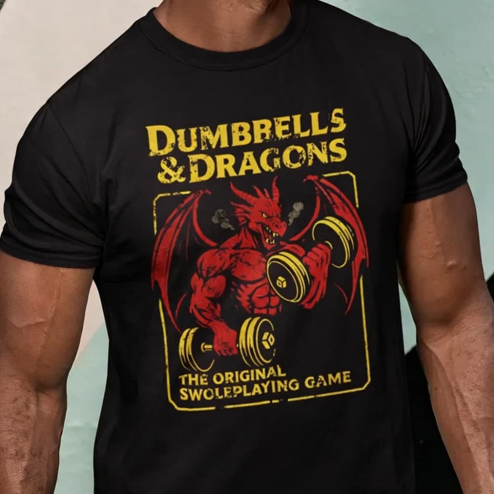 Funny Gym Dnd T Shirt Dungeons and Dragons Workout Parody Tee Vintage Swole Dungeon Master Gift Shirt Mens Casual Cotton Tops