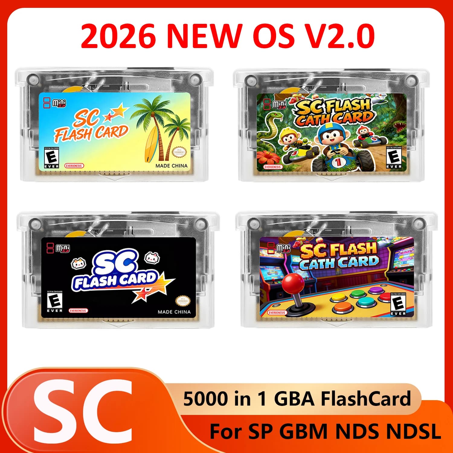 Scheda di gioco GBA Flash Card Mini V2.0 SCFW 5000 in 1 con scheda TF da 8 GB per console di videogiochi retrò Game Boy GBA/NES/SP/GBM/NDS/NDSL