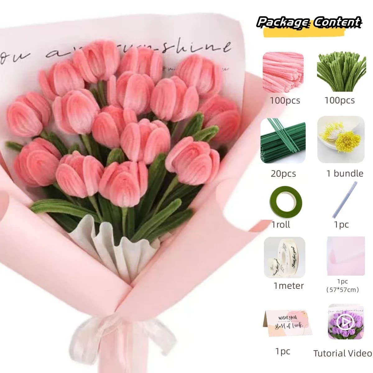200 pezzi di detergenti per tubi, forniture artigianali con 20 aste di metallo, 1 barra di colla, 1 nastro da giardino, nastro da 1 m, 1 carta foschia e 1 biglietto regalo