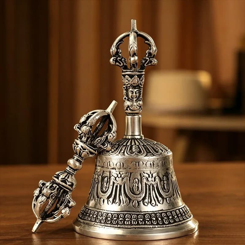 Vajra Bell Nepal Handbell Meditation Sound Healing Copper Tibetan Bells Handmade Five-Pronged Buddhist Ritual Instrument Chimes