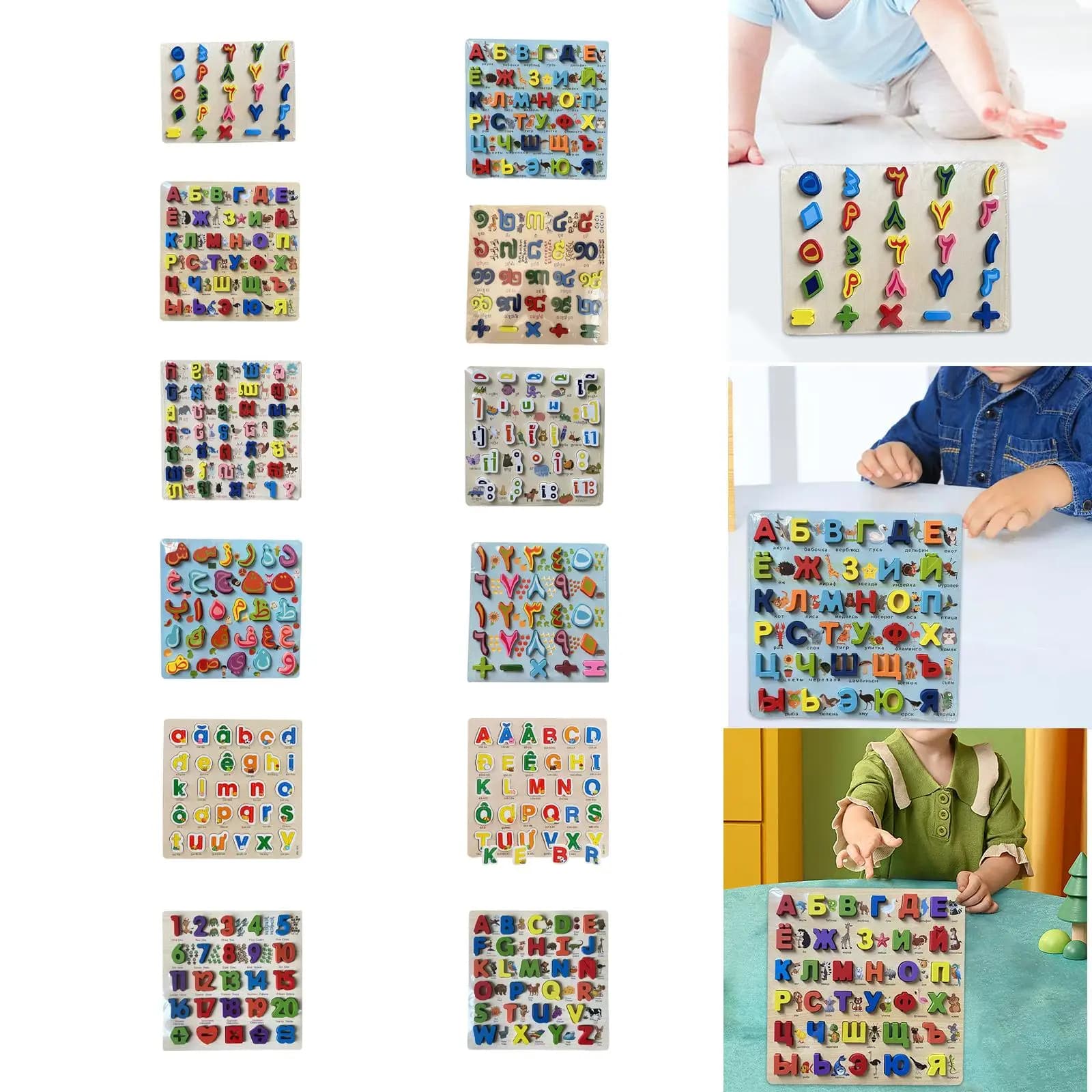 Puzzle interattivo con alfabeto in legno per attività di apprendimento dei bambini