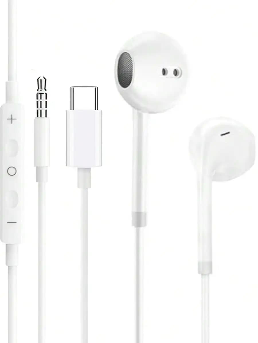 Auricolari Cablati Type-C, Connettore Rotondo da 3,5mm, Cuffie USB-C, Cuffie Audio, Auricolari Stereo In-Ear con Funzione di Chiamata Elettronica