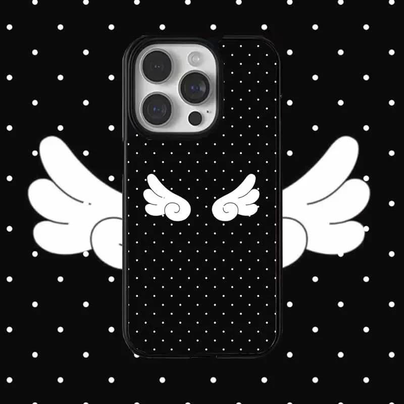 Coreano Ins Punto Onda Bianca Ali Avanzato Kawaii Cassa Del Telefono Per iPhone 17 air 16 15 14 13 12 11 Pro Max 8 7 Plus Y2K Carino copertura