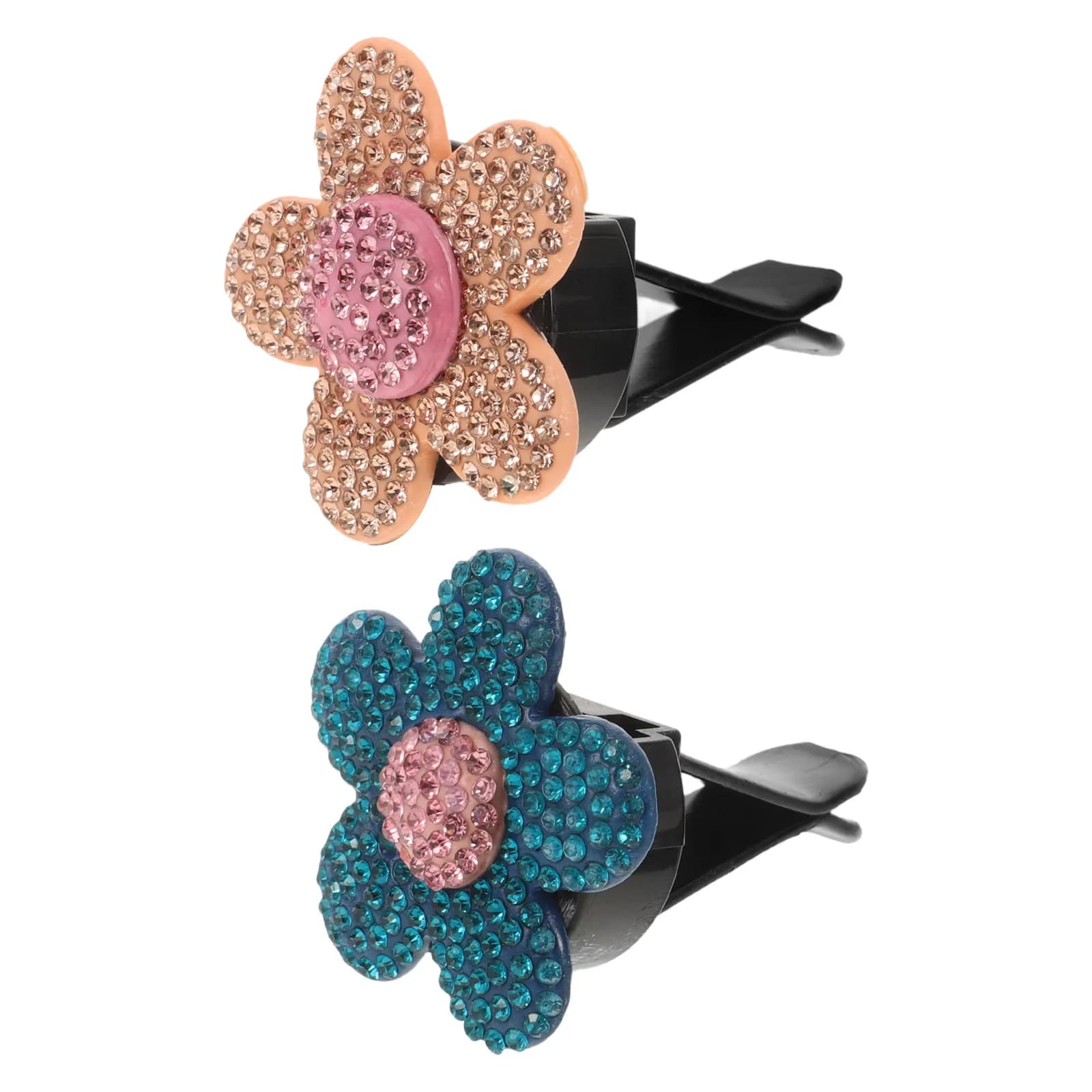 2 Pezzi Diffusore di Profumo a Forma di Fiore con Strass per Auto, Clip per Bocchetta dell'Aria in Lega Ceramica, Deodorante per Interni Auto Rosa