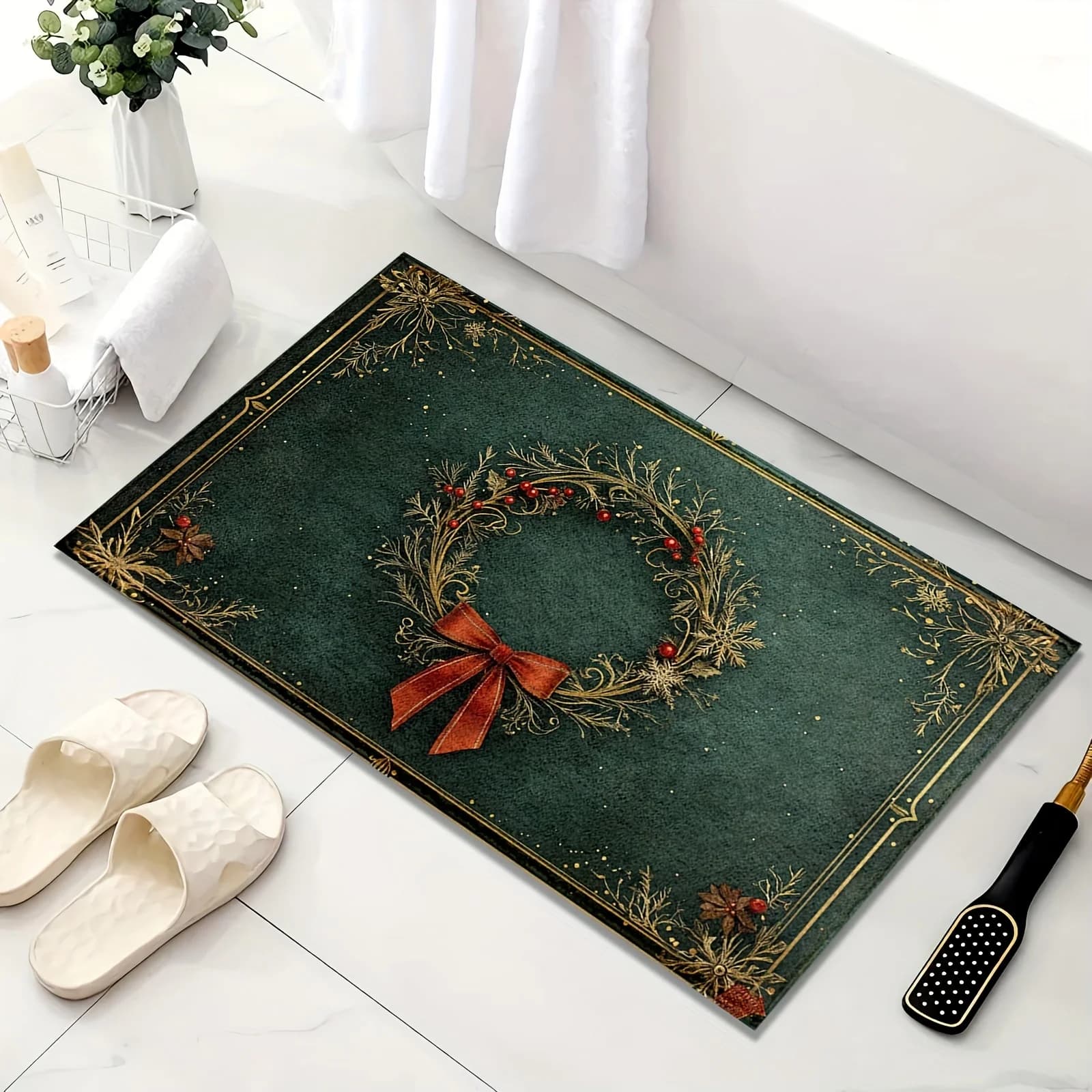 VIKAMA Tappeto natalizio Erba verde Nodo Anello Tappeto Arco Tappetino Zerbino Tappetino di benvenuto Soggiorno Tappeto Tappeto per camera da letto Casa D