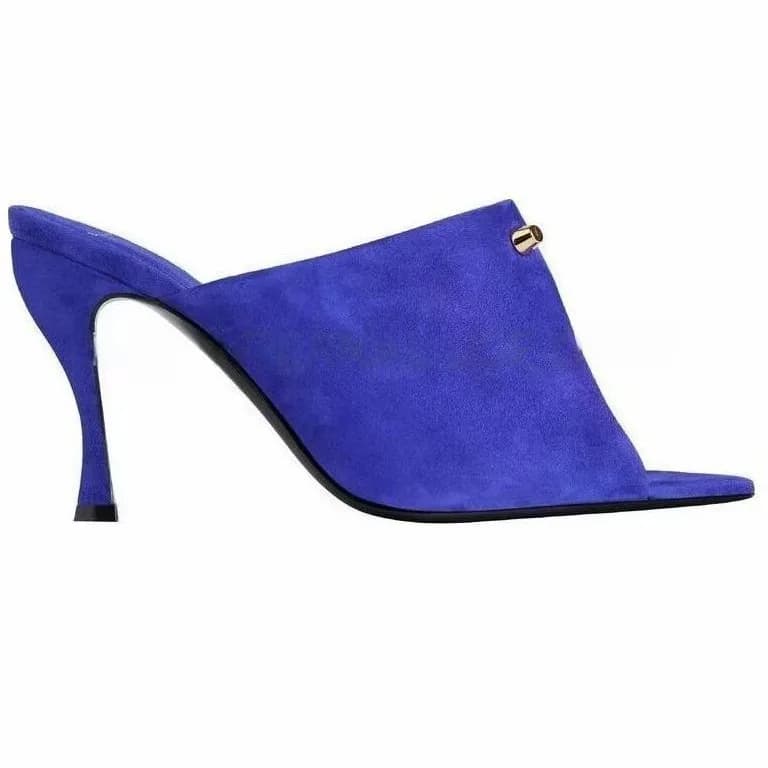 Nuove Ciabatte Donna Primavera/Estate 2026 in Camoscio con Tacco Alto, Punta Affusolata, Tacco Sottile, Decorazioni Metalliche, Quattro Colori, Modello Slip-on alla Moda