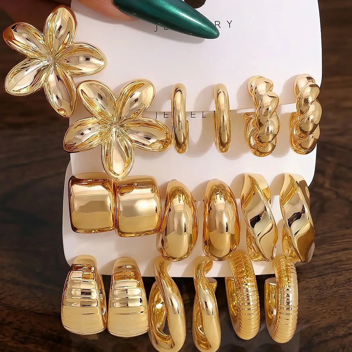 Set di Orecchini di Lusso in Acrilico Dorato Lucido per Donne, Grandi Orecchini a Cerchio con Fiori e Forme Geometriche, Gioielli alla Moda per Matrimoni, Feste e Uso Quotidiano