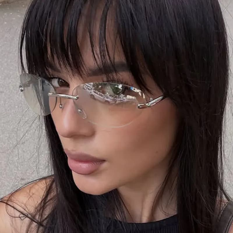 Rimless Oval Sun Glasses for Men Women Fashion UV400 Driving Shades Y2K Frameless Gradient Eyewear Trendy Cat Eye Sunglasses
