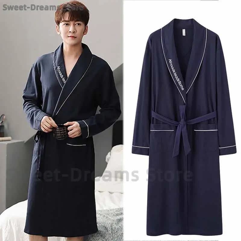 Casual Accappatoio scozzese Uomo Primavera Autunno Accappatoio in cotone Indumenti da notte Manica lunga Kimono Maschile Scollo a V Intimo Lingerie Spa Vestaglie L-4XL