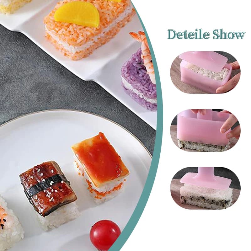 1Set FAI DA TE Sushi Stampo Maker Nuovo Cibo Presse Antiaderente Rettangolare Sushi Kit Strumenti Giapponesi Cucina Bento Onigiri Palla di Riso Set