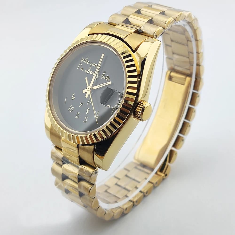 Men's watch in gold 36/39mm watch nh35 without logo text gold sapphire crystal movement nh35 in waterproof stainless steel