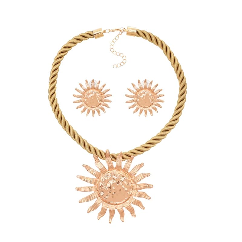 Sunflower Women Jewelry Sets Alloy Pendant Rope Necklace Charms Ear Studs 2 PC Sets Bohemian Ethnic Statement Star Jewelry Sets