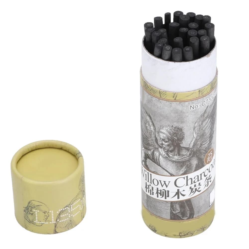 25PCS Black Charcoal Sticks Smooth Light Weight Artist Charcoal Strips Four Types Draft Drawing Supplies Sketch Draft Creation