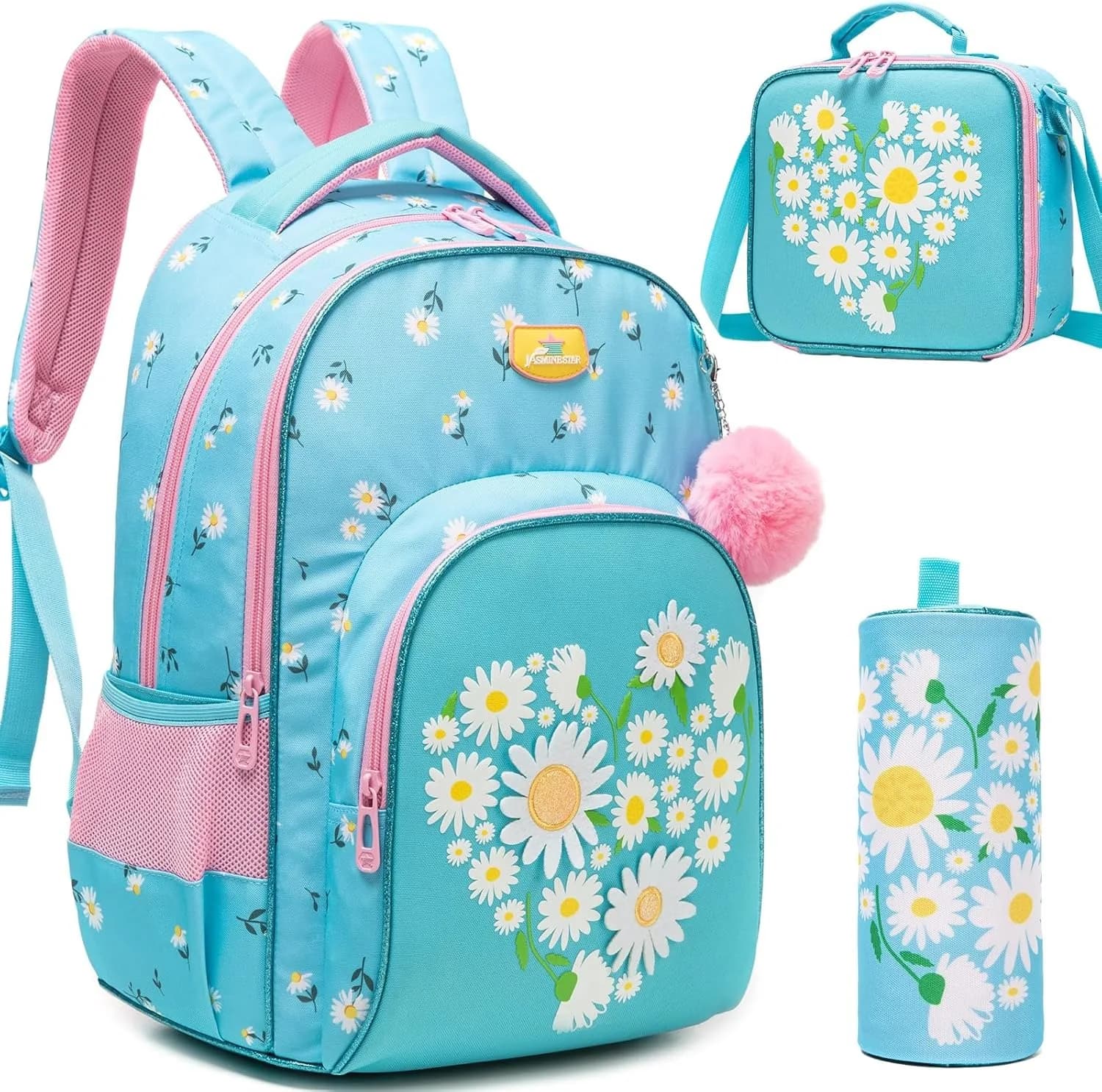 Zaino da 3 pezzi per bambini Set di zaini per ragazze di fiori con scatola per il pranzo Zaino per scuola media elementare per viaggi di ritorno a scuola