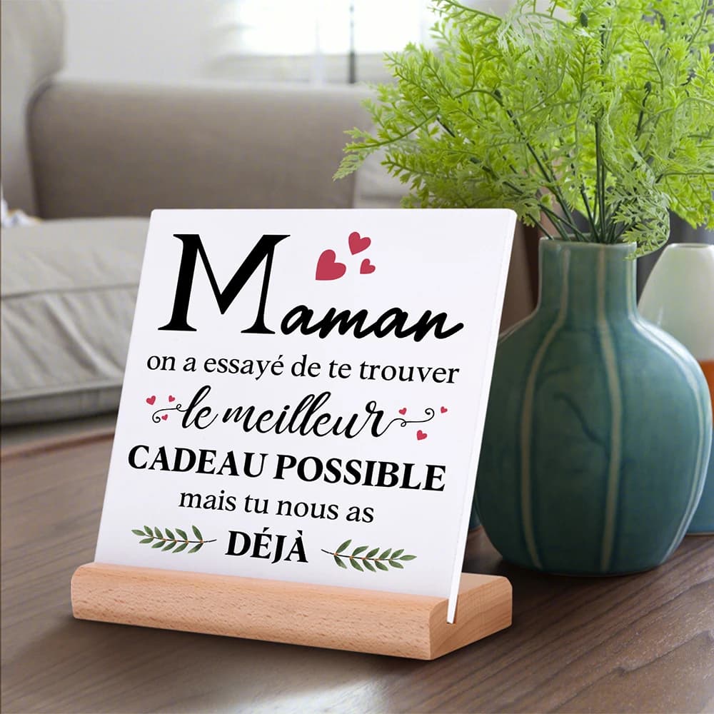 Targa con stampa francese, regalo in ceramica, poster in ceramica, supporto in legno, decorazione da tavolo, festa della mamma, compleanno, regali festivi per la mamma