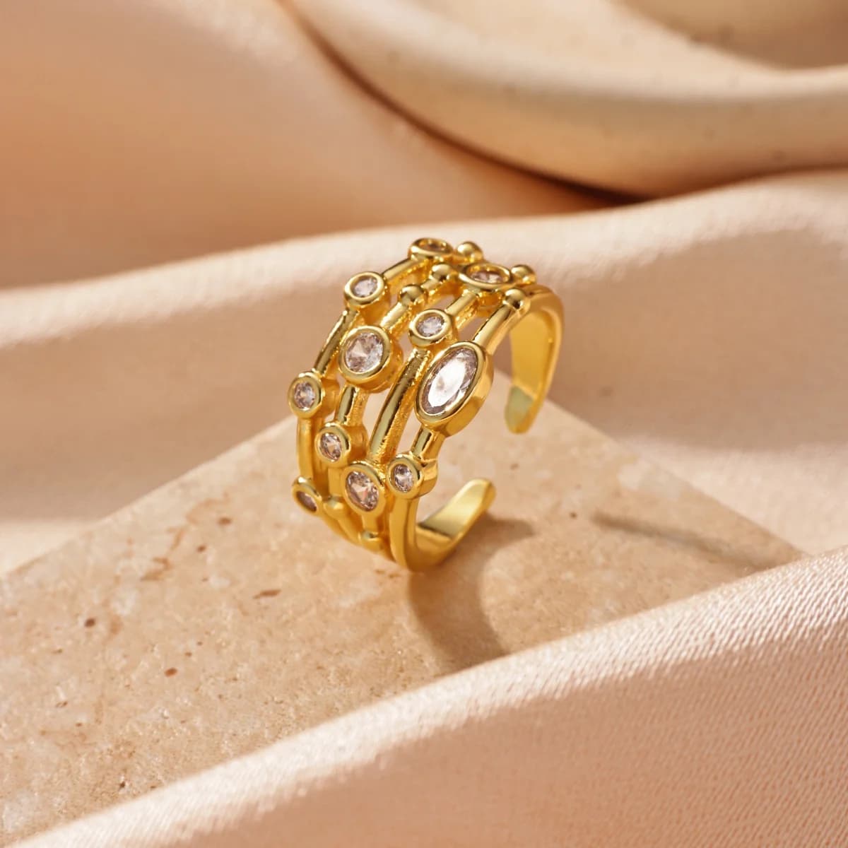 Geometric Round Zircon Open Rings For Women Men Gold Color Multi-layer Ring Wedding Couple Aesthetic Jewelry Gift 2026 Bague