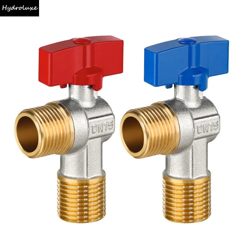 Valvole di Riempimento per WC in Oro Spazzolato G1/2" - Valvola Angolare a Muro per Acqua Calda e Fredda - Valvola a Sfera per Scaldabagno e WC