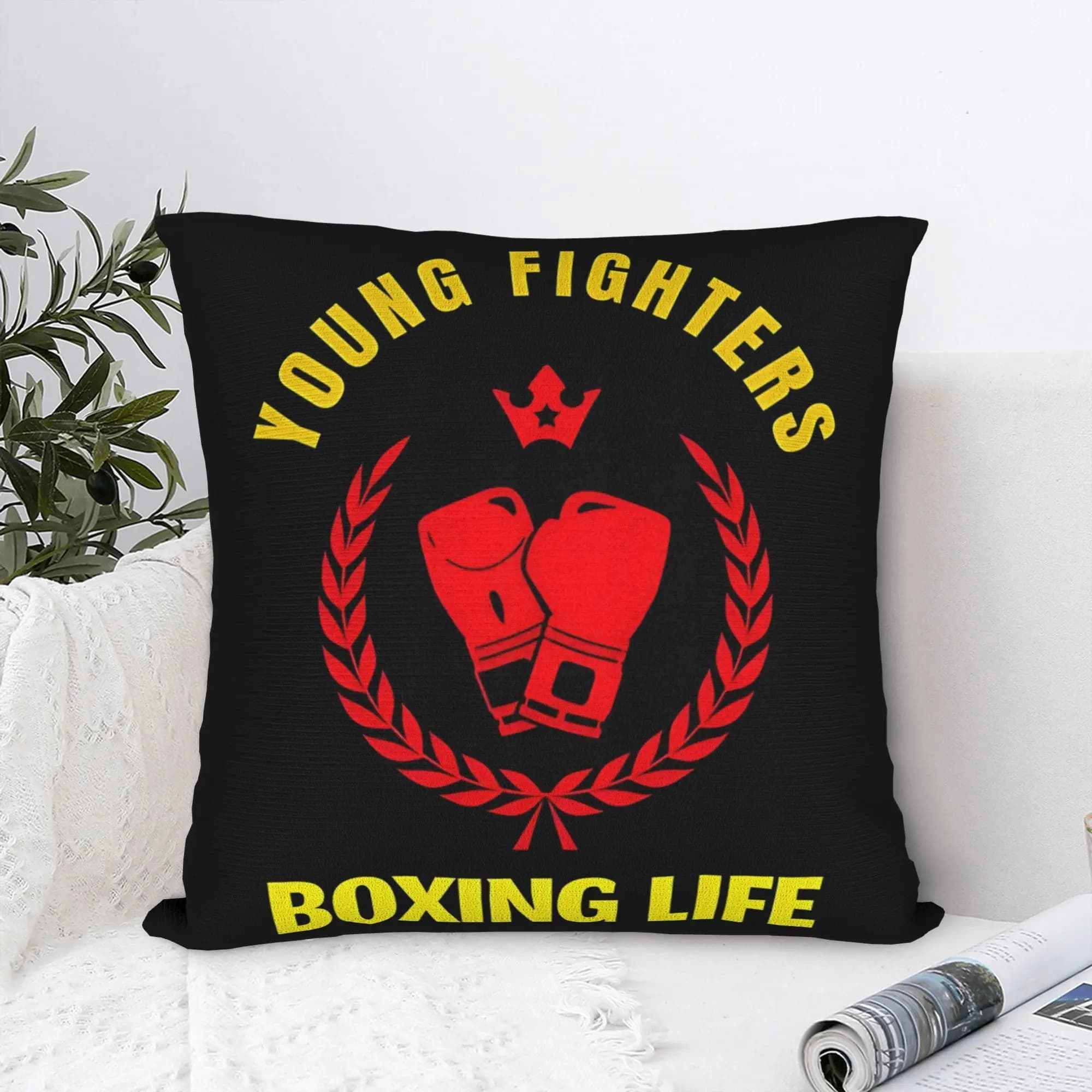 Boxing Pillow Case, Red Gloves Cushion Cover, Fight Club Gym Decor Throw Pillow Slipcover for Sofa Bedroom Man Cave