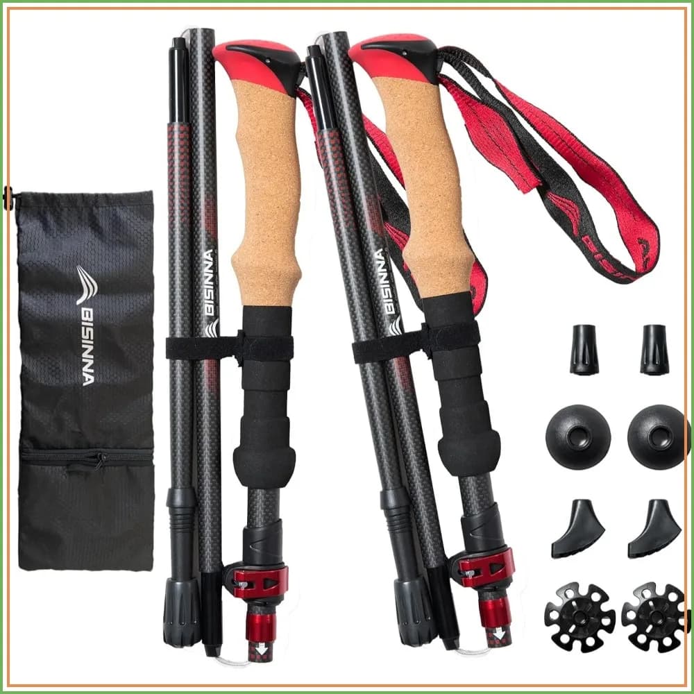 Carbon Fiber Trekking Poles Collapsible Lightweight Walking Sticks Cork Handle Quick Lock for Hiking 2pc