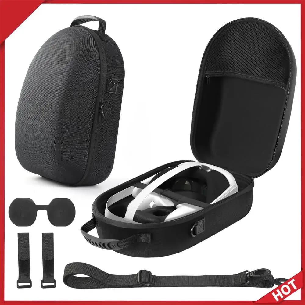 Custodia da Viaggio Rigida Antiurto con Coprilenti e Fascette per Cavi, con Tracolla per Visore VR Meta Quest 3 e Controller