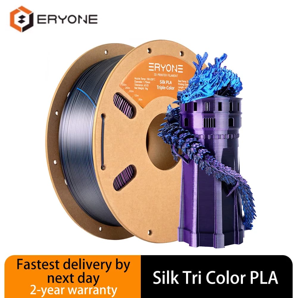 ERYONE Triple Silk Filament 1 kg and 2 kg, premium multicolored foam with glossy finish for vibrant 3D prints Fast shipping