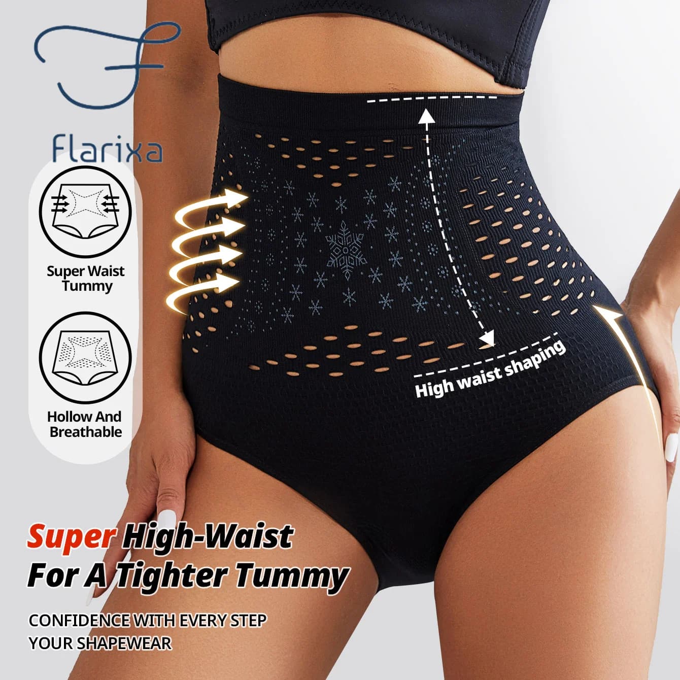 Flarixa Slip da donna scavati Mutandine senza cuciture con vita alta Controllo della pancia Shaper della pancia Biancheria intima modellante per il corpo dopo il parto