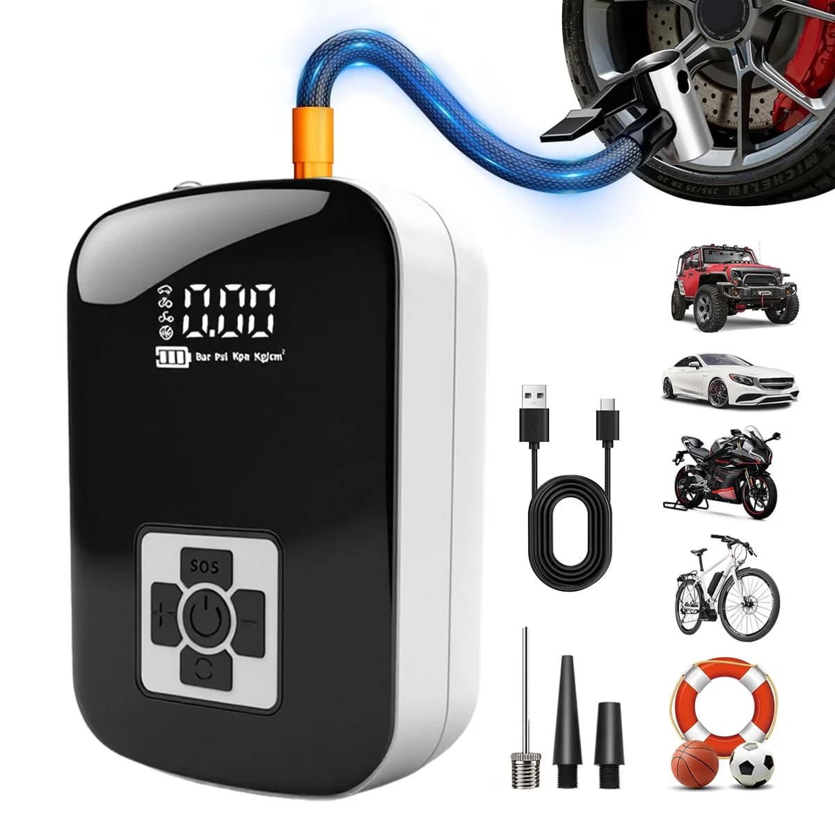 【2025 Nuovo】 Mini compressore d'aria per gonfiaggio pneumatici per auto con pompa portatile ricaricabile a luce LED per bici elettrica per bicicletta da moto