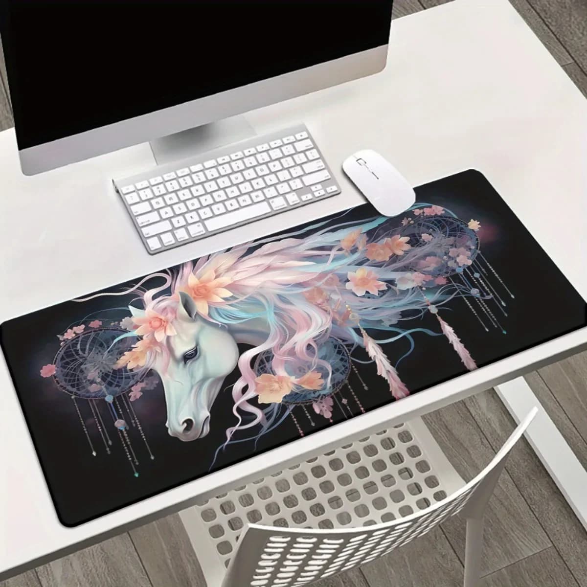 White Horse Dreamcatcher Extended Mouse Pad Natural Rubber Waterproof Anti-Slip Gaming Desk Mat for Office PC Keyboard Gamers