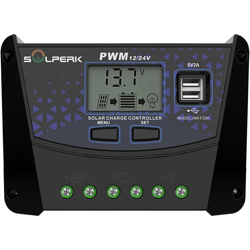 Regolatore di Carica Solare 20A 12V 24V Auto, Regolatore Intelligente per Pannelli Solari e Batterie con Doppia Porta USB, Controller PWM per Batterie al Gel