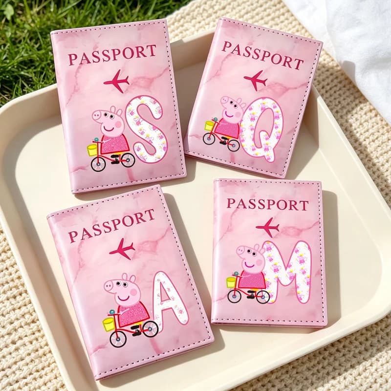 Simpatico Porta Passaporto Peppa Pig per Donne, Custodia da Viaggio in PU per Carte di Credito, Portamonete, Borsa Portaoggetti, Organizzatore Biglietti Aerei