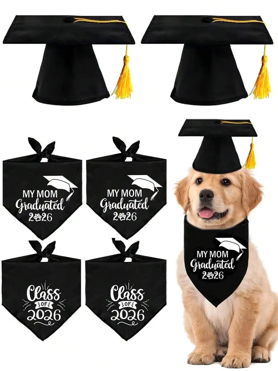 1/2/4pcs Pet Dog Graduation Cap With Yellow Tassel And Black Pet 2026 Graduation Scarf Set, Adjustable Pet Dog Cat Graduation
