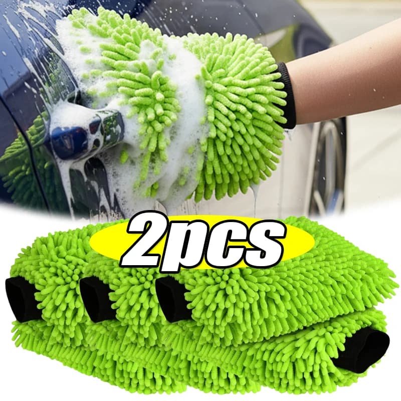 1/2Pcs Chenille Microfiber Car Wash Gloves, Scratch-Free Lint-Free Super Absorbent Wash Mitts for Auto, Motor & Bike Cleaning