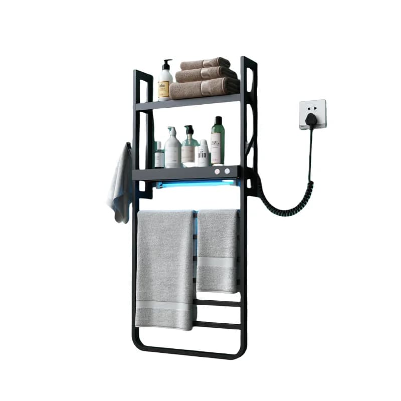 Scaldasalviette Elettrico Intelligente con Mensola, Nero, per Bagno