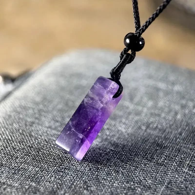 10 pezzi rettangolo di ametista naturale viola cristallo gemma pendente corda di cuoio treccia collana gioielli di guarigione
