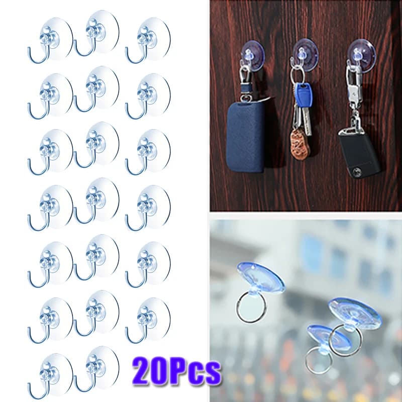 20 Pezzi Ganci a Ventosa Trasparenti in PVC con Forte Aspirazione, Ganci da Parete per Casa, Cucina, Bagno, Appendiabiti per Asciugamani e Accappatoi